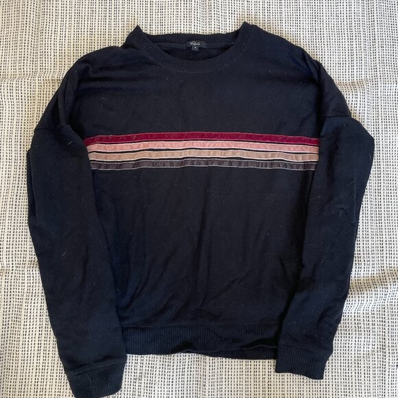 Rails Black Sweatshirt Pink Grey Burgundy Velvet Stripes - Picture 1 of 5
